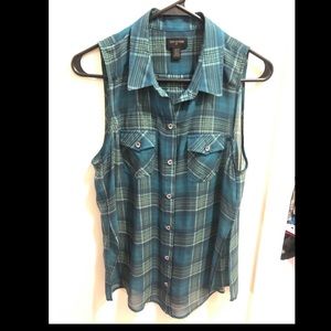 Sleeveless True Religion Flannel Patterned Top